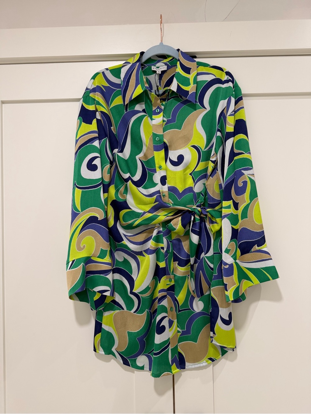 Gianni Bini Mina Printed Shirt Dress Size M NWT Retro Mod Belted Green Blue